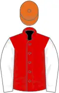 Red, white sleeves, orange cap