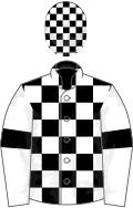 Black and white checked, white sleeves, black armlets