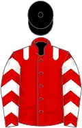 Red, white epaulets, chevrons on sleeves, black cap