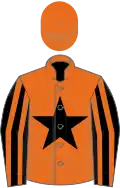 Orange, black star, black and orange striped sleeves