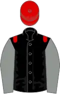 Black, red epaulets, grey sleeves, red cap