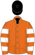 Orange, white hooped sleeves, black cap