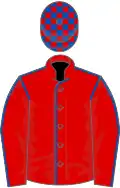 Red, royal blue seams, check cap