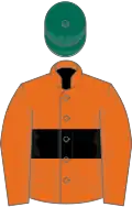 Orange, black hoop, dark green cap