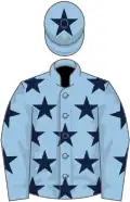 Light blue, dark blue stars, light blue cap, dark blue star