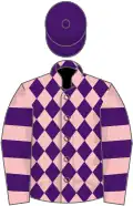 Pink and purple diamonds, hooped sleeves, purple cap