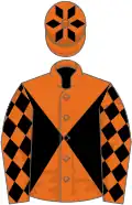 Orange, black diabolo, diamonds on sleeves and cap