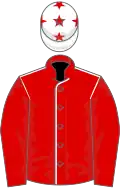Red, white seams, red sleeves, white cap, red stars