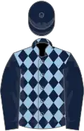 Light blue, dark blue diamonds, sleeves and cap