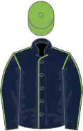 Dark blue, light green seams, light green cap
