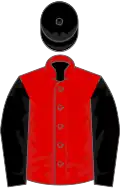 Red, black sleeves and cap