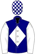 Navy blue, white diamond and sleeves, check cap