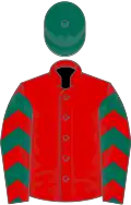 Red, dark green and red chevrons on sleeves, dark green cap