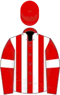 Red and white stripes, red sleeves, white armlets, red cap