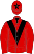 Red, black chevron and star on cap