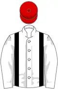 White, black braces, red cap