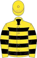 Yellow and black hoops, yellow cap