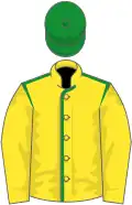 Yellow, green seams on body, green cap
