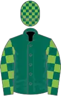 Dark green, light green checked sleeves and cap