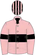 Pink, black hoop and armlets, striped cap