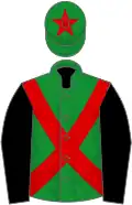 Green, red cross-belts, black sleeves, green cap, red star