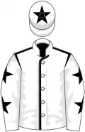 White, black seams, white sleeves, black stars, white cap, black star
