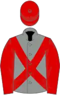 Grey, red cross-belts, sleeves and cap