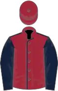Maroon, dark blue seams and sleeves, maroon cap