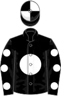 BLACK, white disc, white spots on sleeves, quartered cap