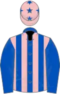 ROYAL BLUE and PINK STRIPES, royal blue sleeves, pink cap, royal blue stars