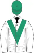 WHITE, emerald green chevron and cap