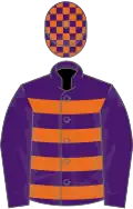 PURPLE and ORANGE HOOPS, purple sleeves, check cap