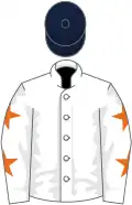 WHITE, orange stars on sleeves, dark blue cap