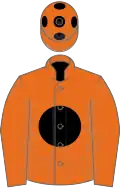 Orange, black disc, orange cap, black spots