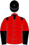 Red, black epaulettes, halved sleeves, black cap
