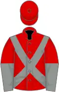 RED, GREY cross belts, halved sleeves, RED cap, WHITE stars