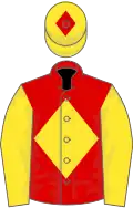 Red, Yellow diamond and sleeves, Yellow cap, Red diamond