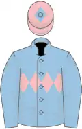 Light blue, pink triple diamond, pink cap, blue diamond