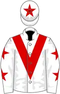 White, red chevron, white sleeves, red stars, white cap, red star