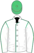 White, emerald green seams, emerald green cap