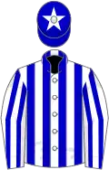 White, blue stripes, blue cap, white star