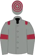 Grey, maroon epaulets and armlets, hooped cap