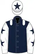Dark blue, white epaulets, white sleeves, dark blue stars, white cap, dark blue star