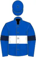 Royal blue, white hoop, royal blue sleeves, dark blue armlets