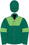 Dark green, light green yoke and armlets, dark green cap