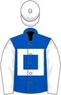 Royal blue, white hollow box, sleeves and cap