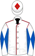 White, Red seams, White and Royal Blue diabolo on sleeves, White cap, Red diamond