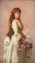 Parisian girl with a basket of flowers