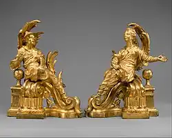 Pair of French Chinoiserie firedogs; 1760–1770; gilt bronze; height (each): 41.9&nbsp;cm; Metropolitan Museum of Art