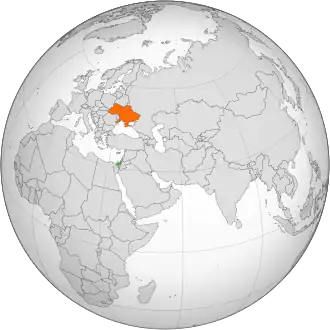 Map indicating locations of Palestine and Ukraine